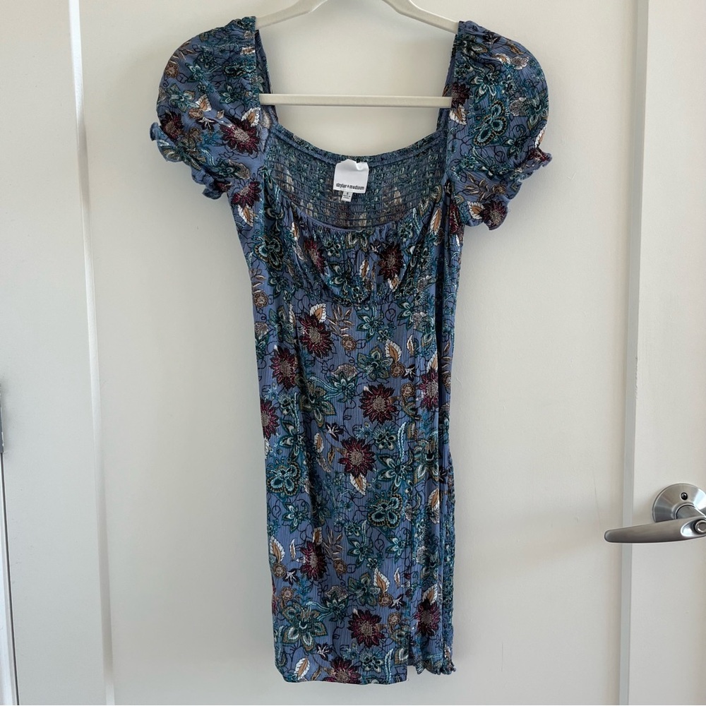 Floral Blue Puff Sleeve Dress